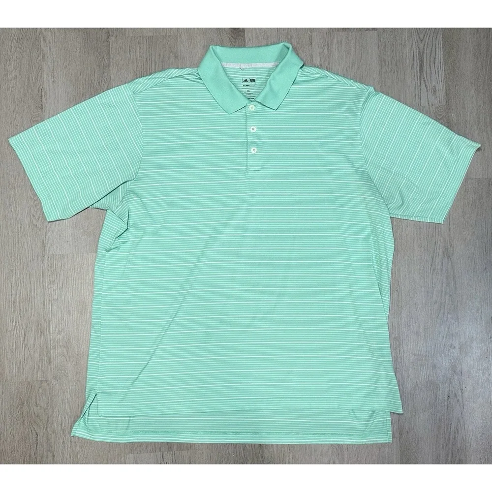 Adidas Golf Climalite Polo Shirt Mens Size 2XL Green Striped Performance Wicking